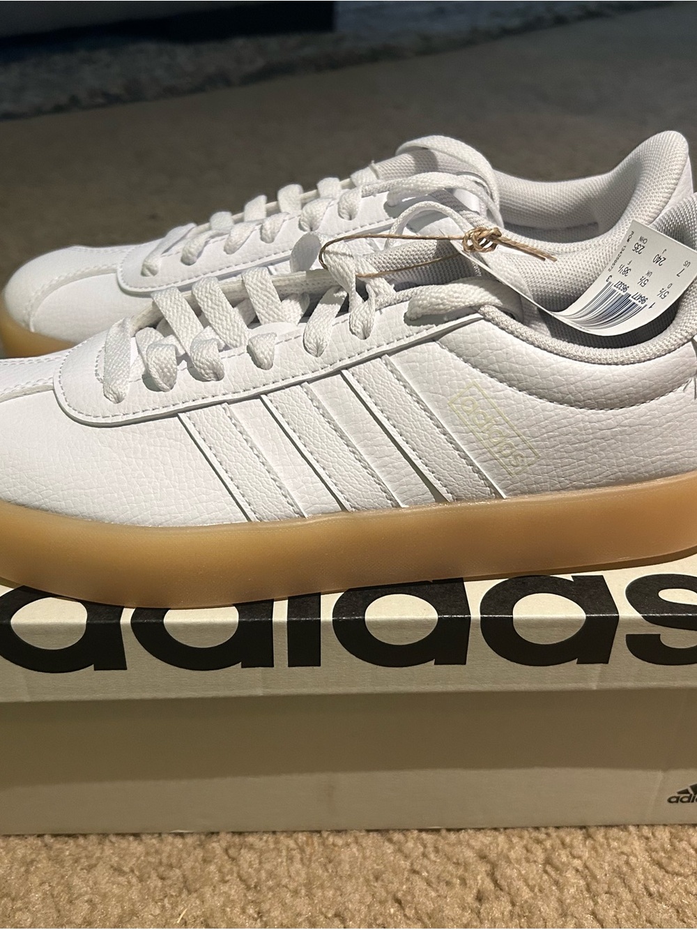 Adidas White Leather Sneakers with Gum Sole Women’s